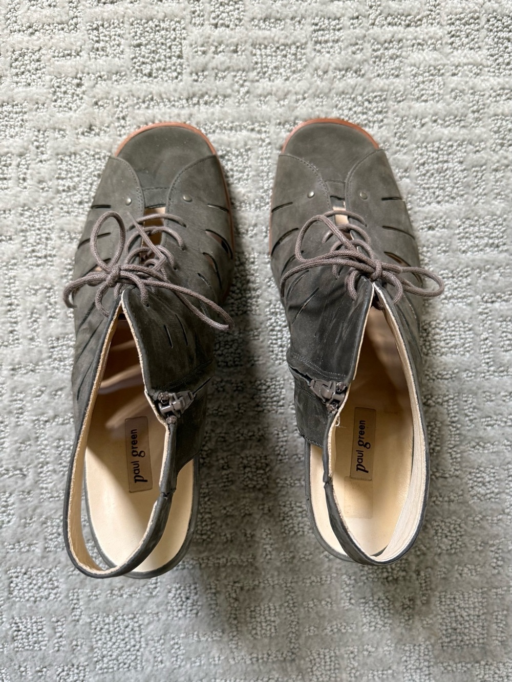 Paul Green Olive Suede Lace-Up Slingback Heels